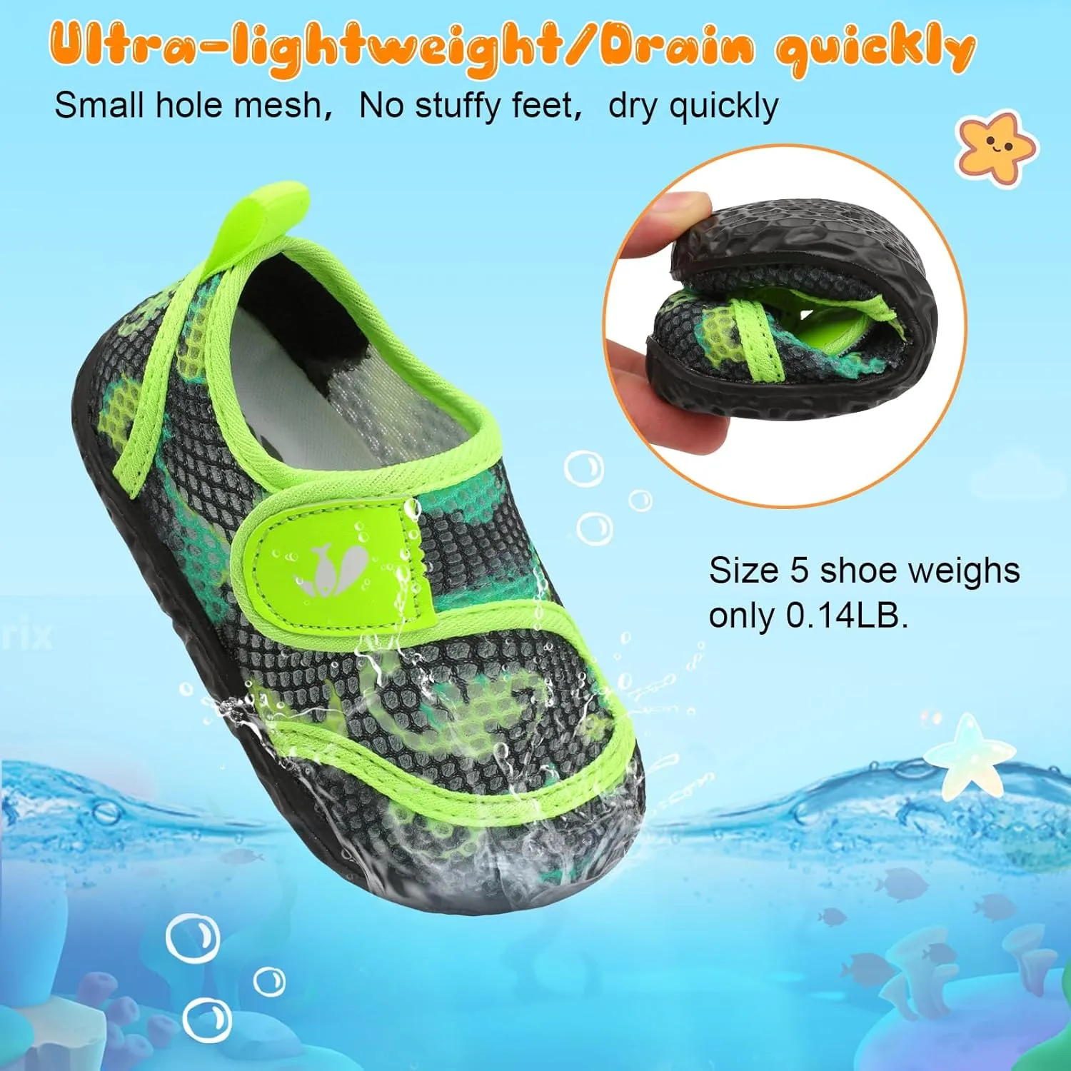 FEETCITY Toddler Water Shoes Boys Girls Swim Shoes Quick Dry Kids Aqua Socks Barefoot for Beach Swimming Pool