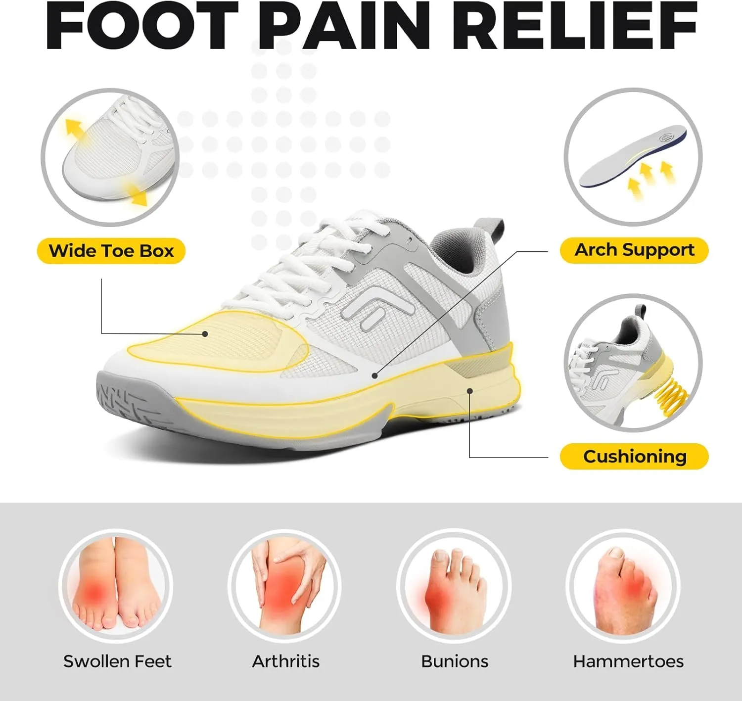 FitVille Extra Wide Pickleball Shoes for Men, All Court Tennis Sneakers Shoes with Arch Support