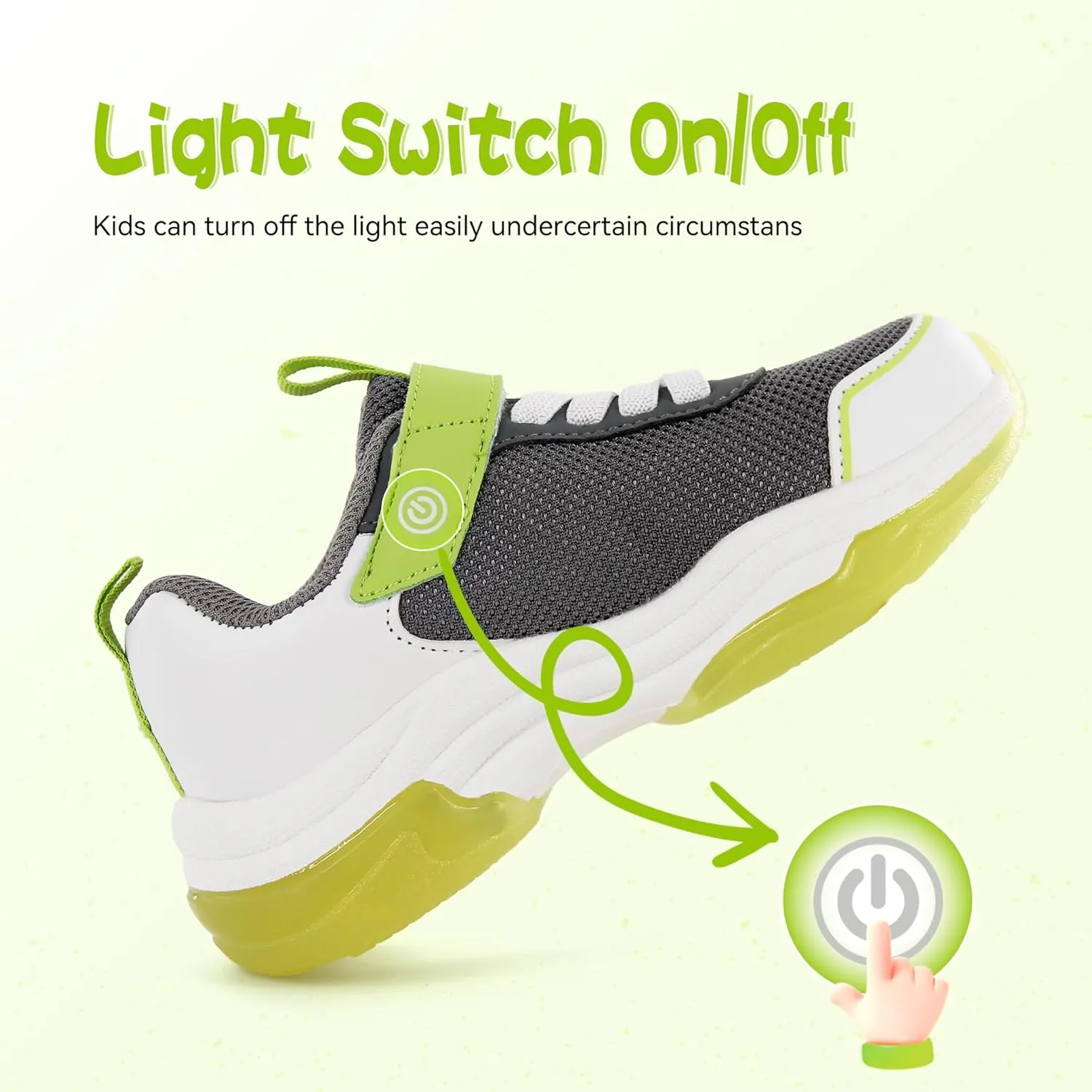 Floranate Little Kids Light Up Shoes for Girls Boys Tennis Sneakers with Switch Strap Walking Shoes Athletic Footwear Toddler Size 10 to Size 2 Lightweight