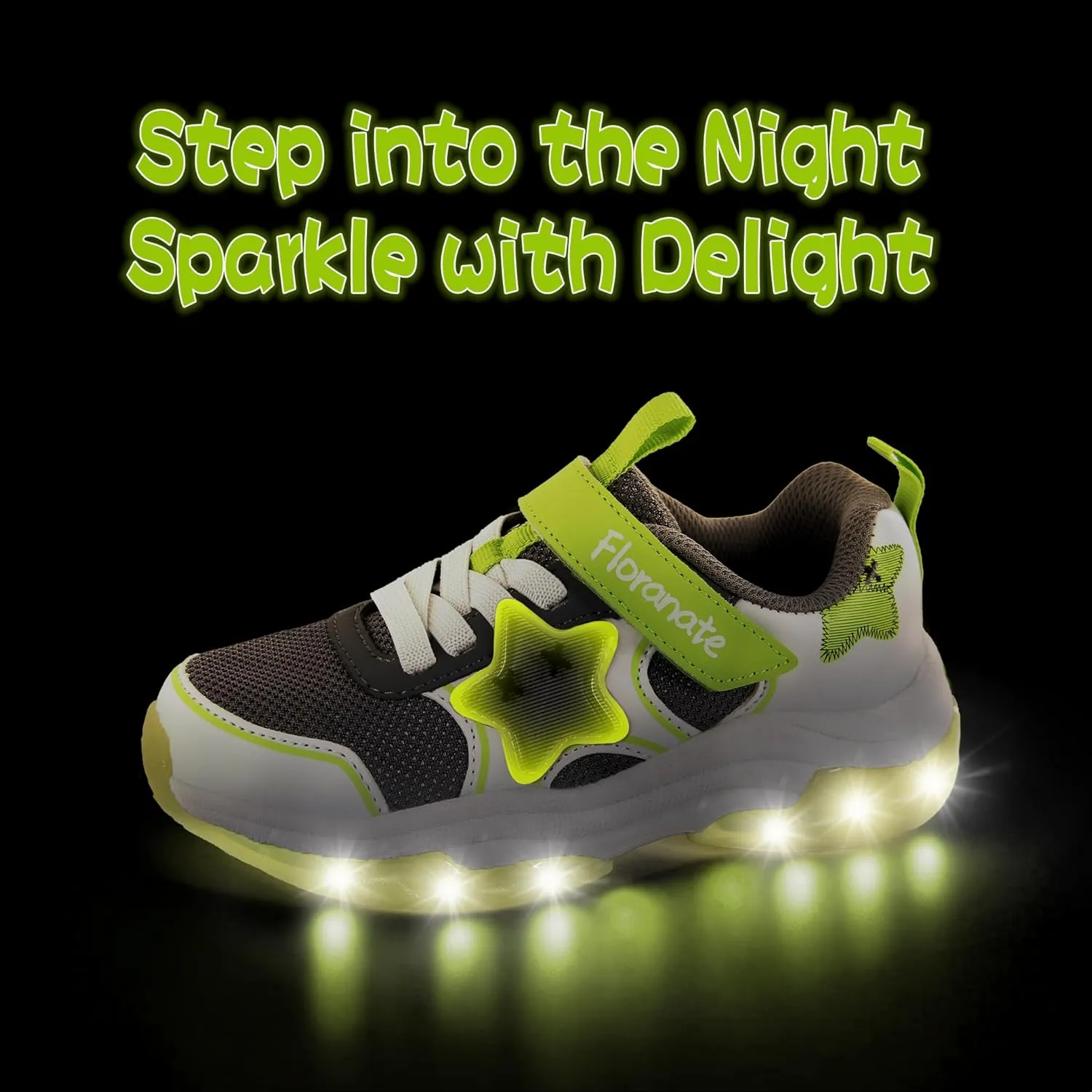 Floranate Little Kids Light Up Shoes for Girls Boys Tennis Sneakers with Switch Strap Walking Shoes Athletic Footwear Toddler Size 10 to Size 2 Lightweight