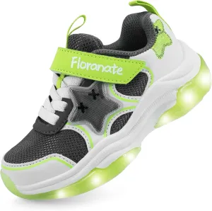 Floranate Little Kids Light Up Shoes for Girls Boys Tennis Sneakers with Switch Strap Walking Shoes Athletic Footwear Toddler Size 10 to Size 2 Lightweight