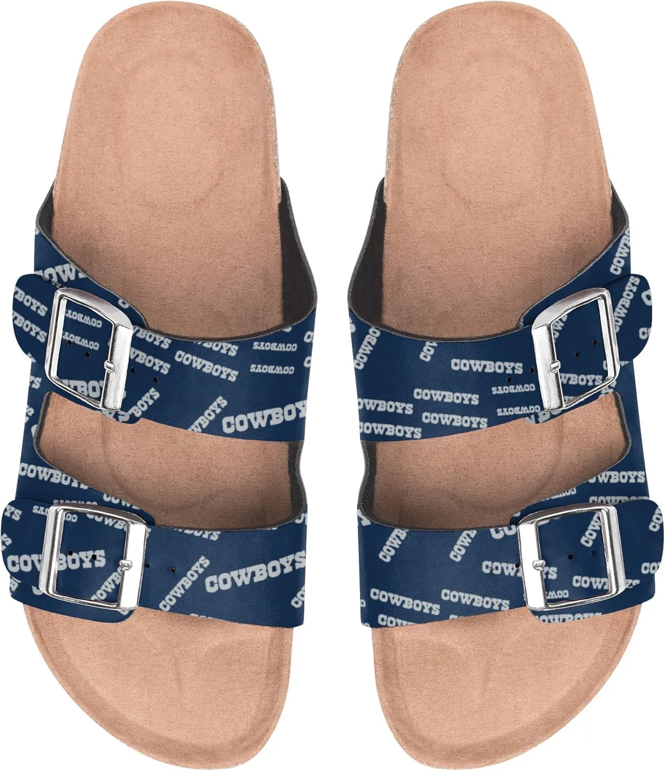 FOCO Womens NFL Team Logo Double Buckle Sandals