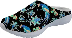 Forchrinse Blue Cow Womens Mule Sneakers Backless Mesh Slip on Clog Shoes Breathable Slipper for Home Work Gym