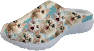 Forchrinse Blue Cow Womens Mule Sneakers Backless Mesh Slip on Clog Shoes Breathable Slipper for Home Work Gym