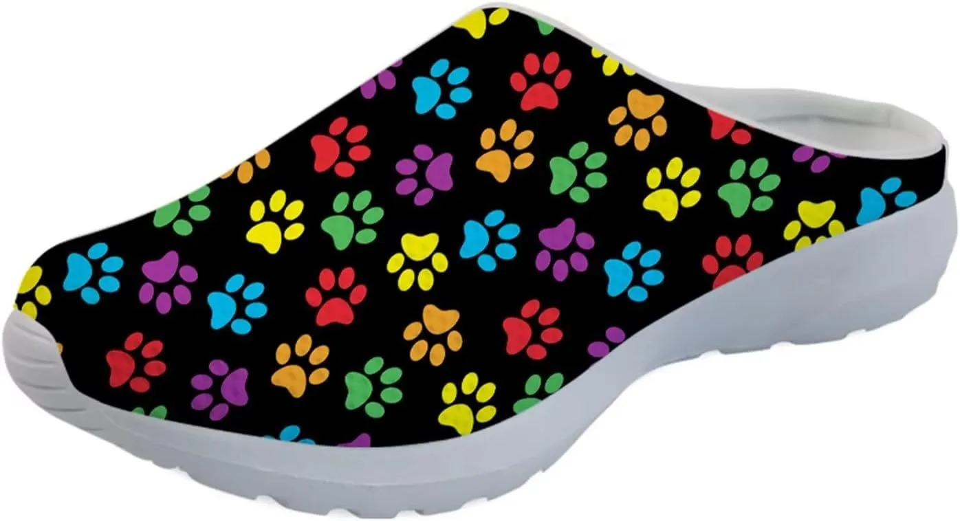 Forchrinse Blue Hibiscus Women’s Mesh Slip on Mule Sneakers Walking Clog Shoes Lightweight Breathable