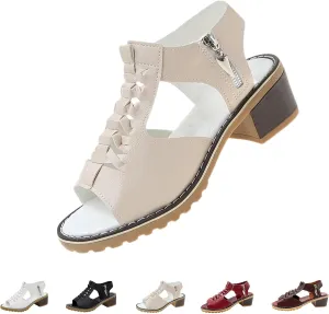 Funfany Women's Orthotic Sandals, Peep Toe Cutout Zipper Chunky Heeled Sandal, Summer Side Zipper Thick Sole Wedge Shoes