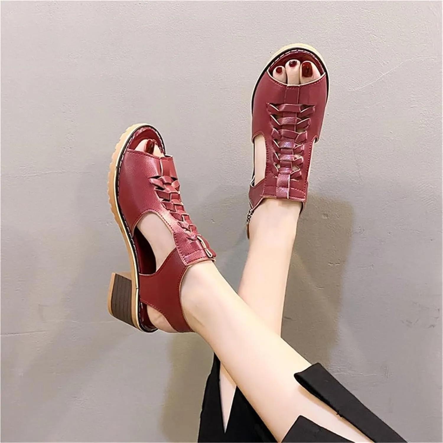 Funfany Women's Orthotic Sandals, Peep Toe Cutout Zipper Chunky Heeled Sandal, Summer Side Zipper Thick Sole Wedge Shoes