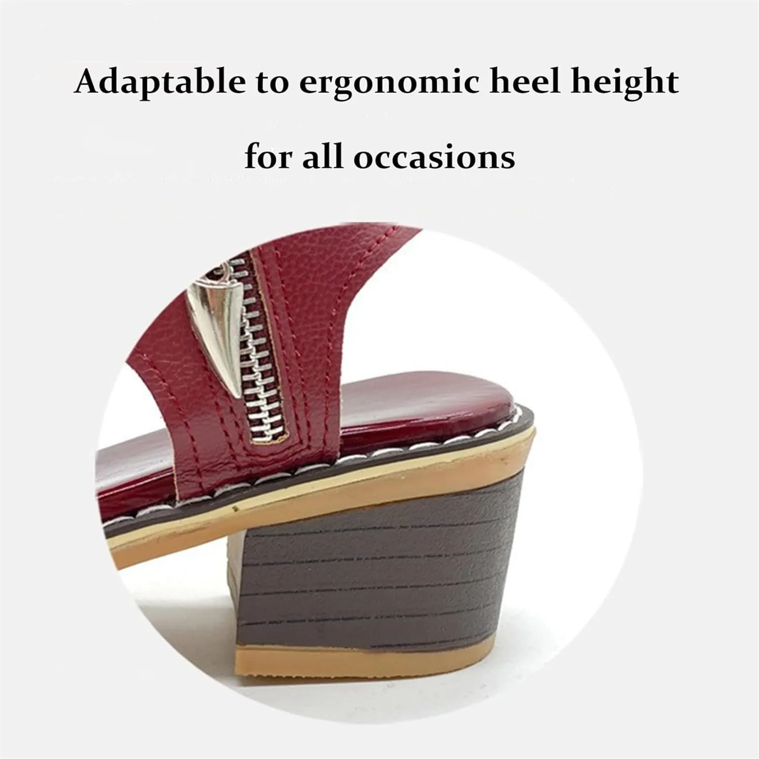 Funfany Women's Orthotic Sandals, Peep Toe Cutout Zipper Chunky Heeled Sandal, Summer Side Zipper Thick Sole Wedge Shoes