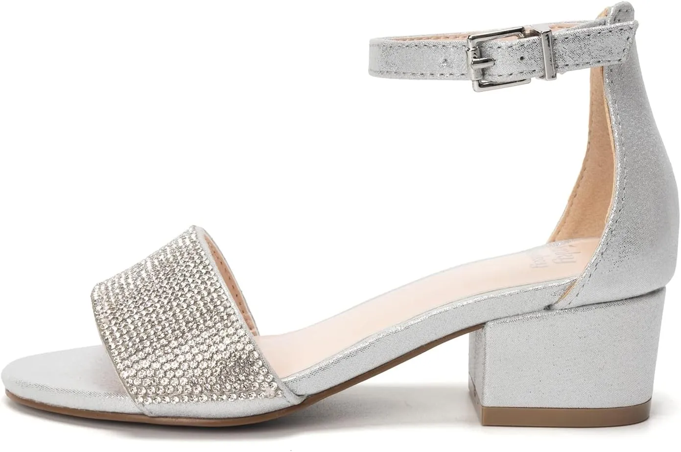 FUNKYMONKEY Girls Low Heels Sandals Open Toes with Ankle Strap Rhinestone Dress Shoes for Kids