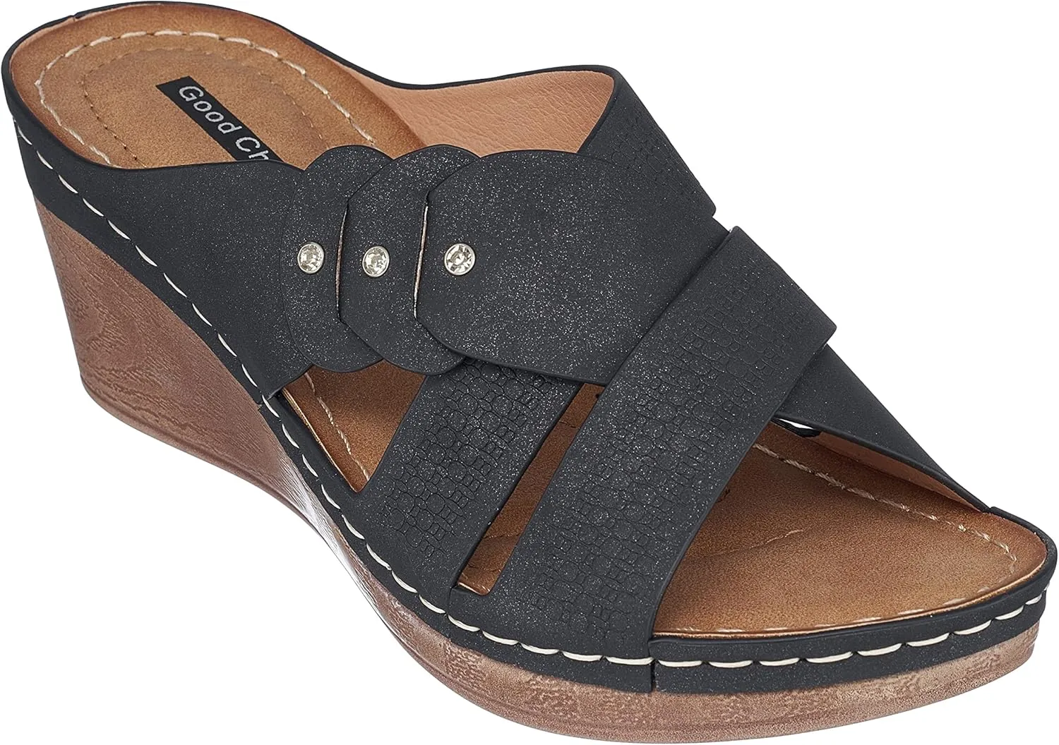 G.C. Shoes Dorty Wedge Sandals Memory Foam Footbed with Round open toe and Slip Resistant Sole
