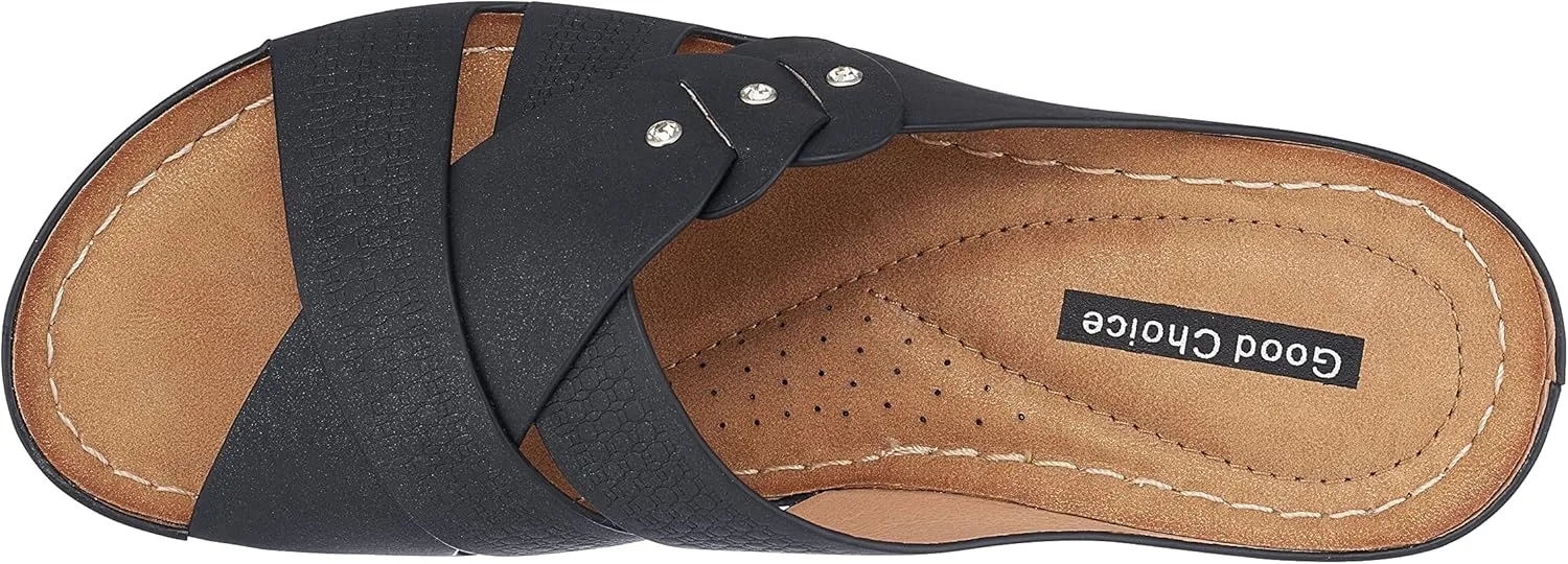 G.C. Shoes Dorty Wedge Sandals Memory Foam Footbed with Round open toe and Slip Resistant Sole