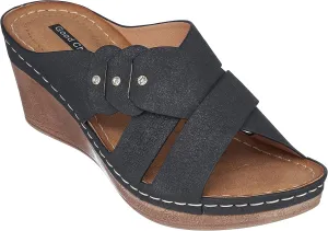 G.C. Shoes Dorty Wedge Sandals Memory Foam Footbed with Round open toe and Slip Resistant Sole
