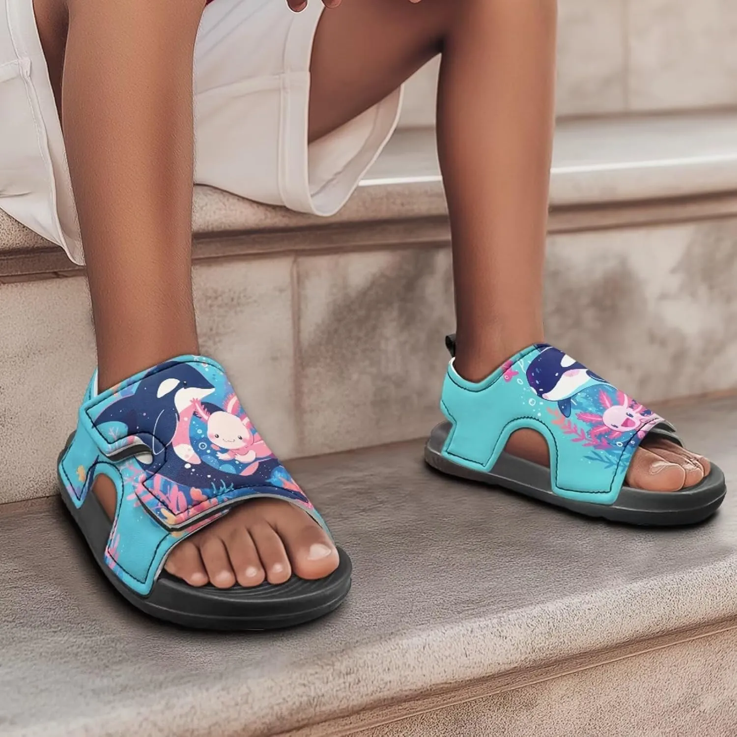 Girls Pink Axolotl Sandals Fashion Mushroom Pool Water Shoes Open Toe Outdoor Summer Hiking Athletic Sandals for Toddler Kids