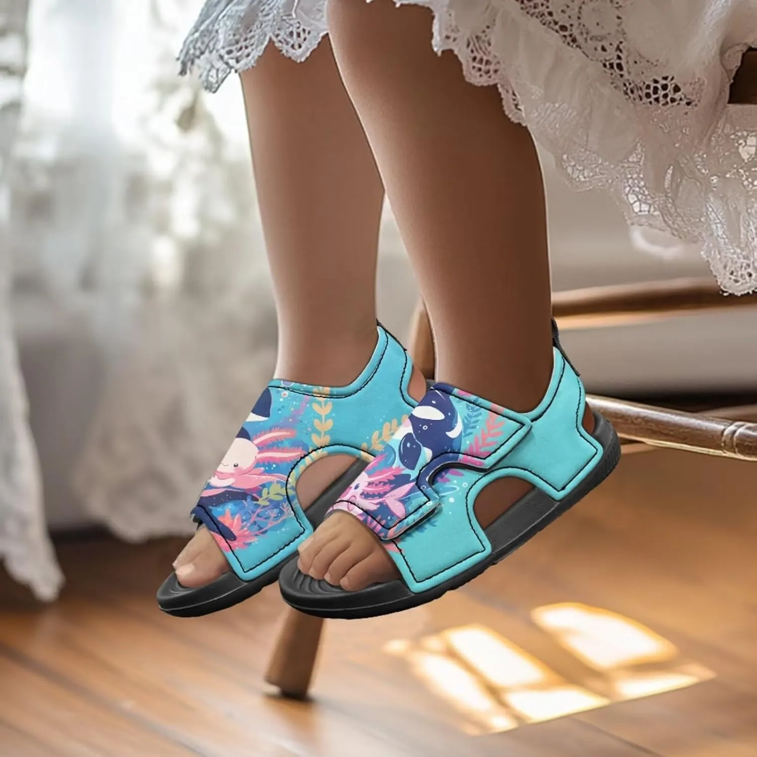 Girls Pink Axolotl Sandals Fashion Mushroom Pool Water Shoes Open Toe Outdoor Summer Hiking Athletic Sandals for Toddler Kids