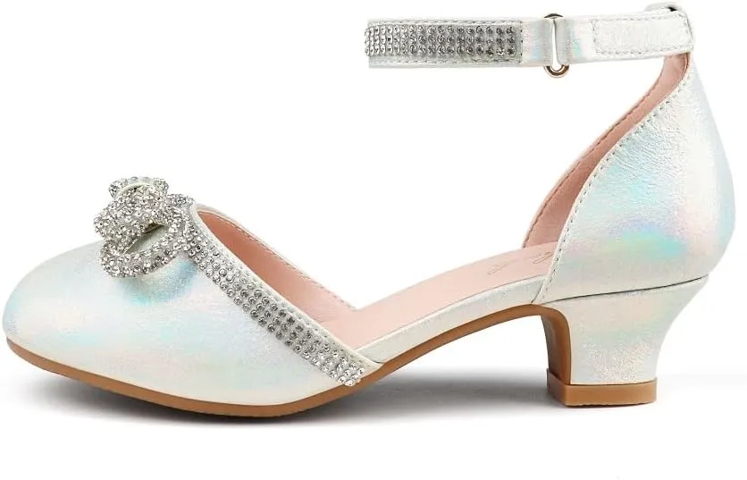 Girl's Rhinestone Bow Heels Princess Shoes Wedding Party Sandals Pumps for Kids