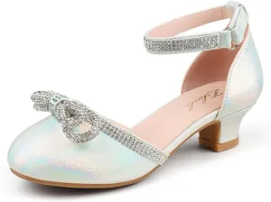 Girl's Rhinestone Bow Heels Princess Shoes Wedding Party Sandals Pumps for Kids