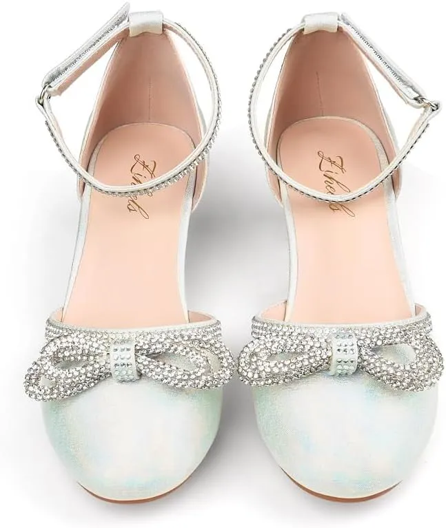 Girl's Rhinestone Bow Heels Princess Shoes Wedding Party Sandals Pumps for Kids