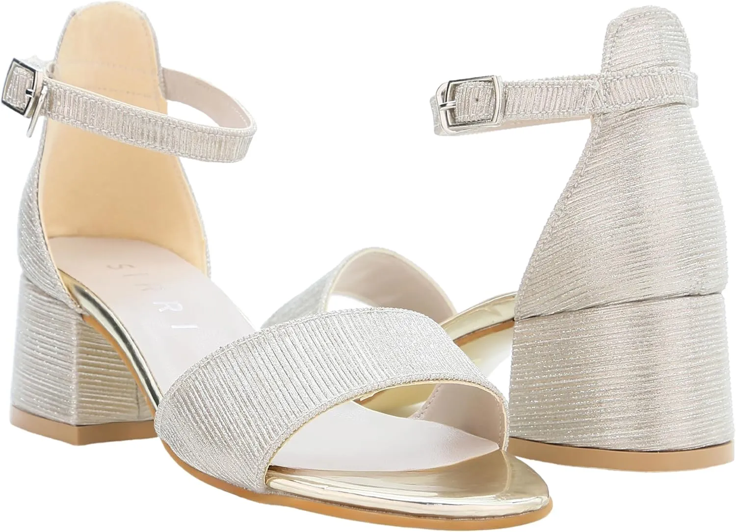 Girls Textured Block Heel Sandals with Ankle Strap - Elegant Shoes for Weddings and Events