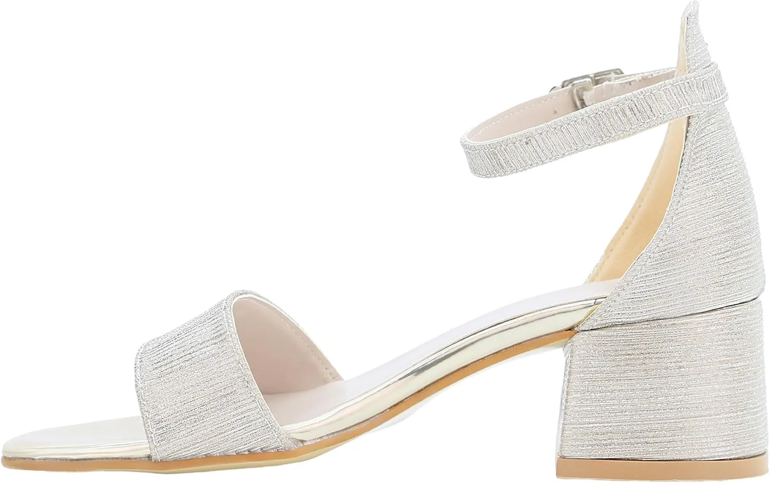 Girls Textured Block Heel Sandals with Ankle Strap - Elegant Shoes for Weddings and Events