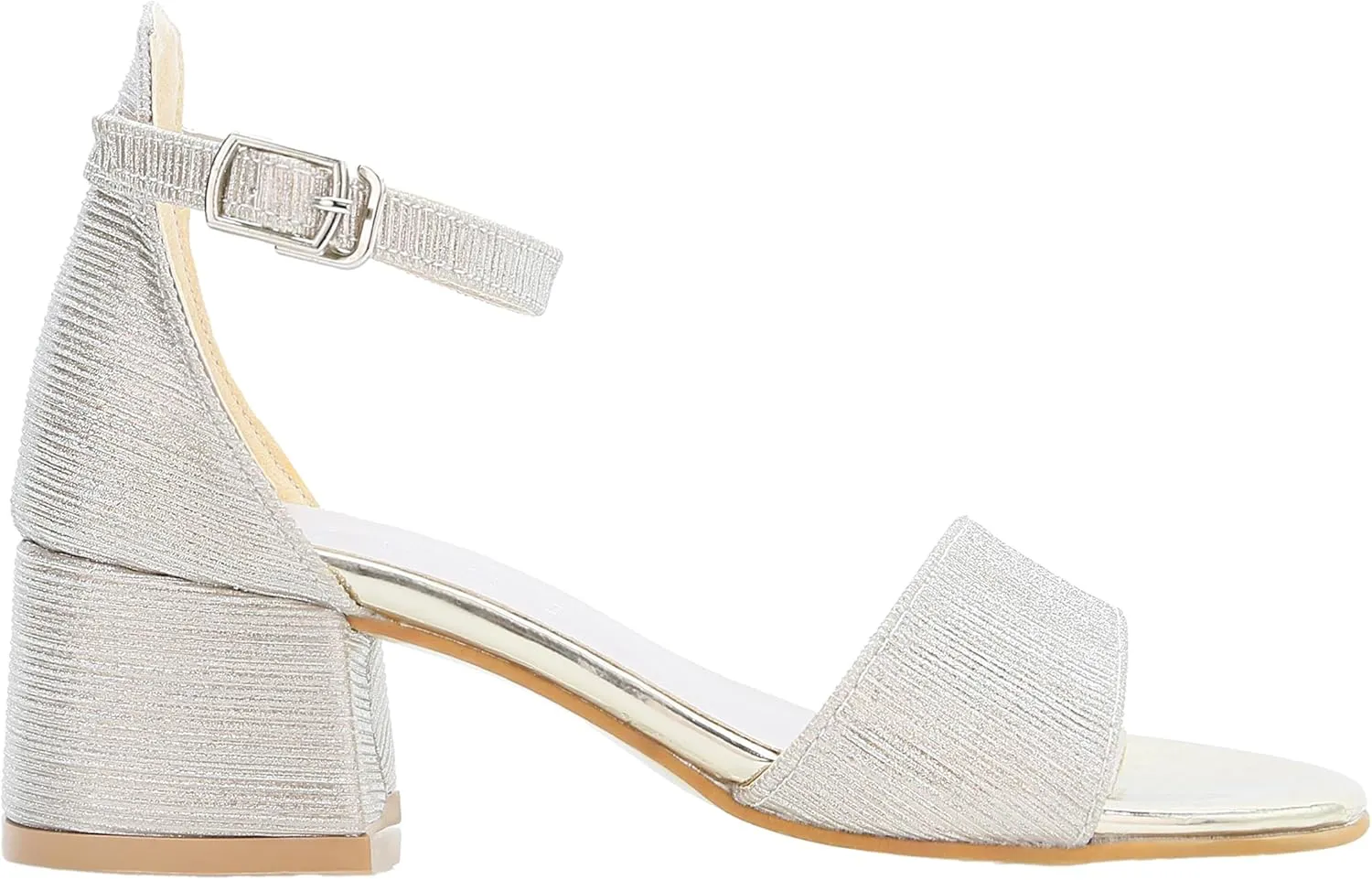 Girls Textured Block Heel Sandals with Ankle Strap - Elegant Shoes for Weddings and Events