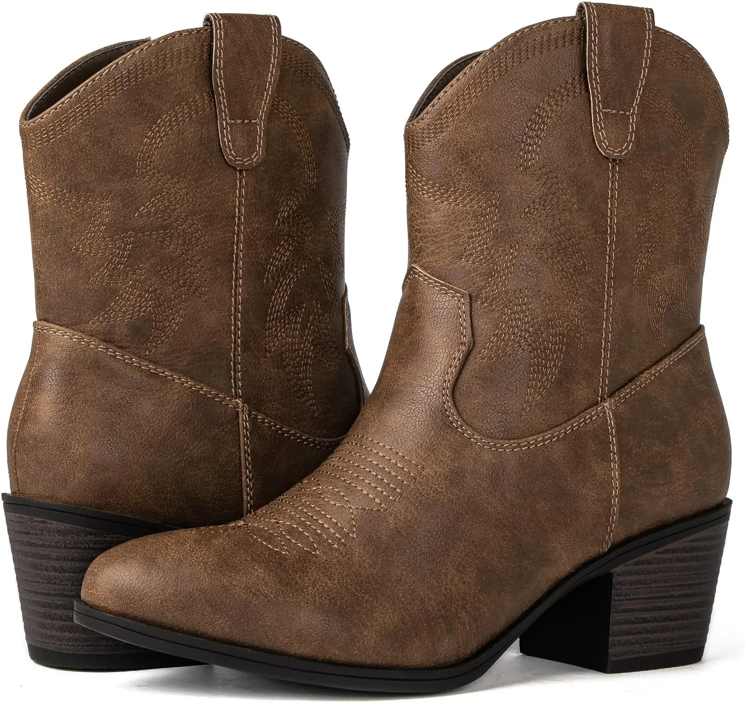 GLOBALWIN Women's Mid Calf The Western Cowboy Boots Fashion Cowgirl Boots For Women Low Heel
