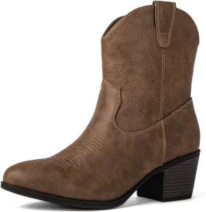 GLOBALWIN Women's Mid Calf The Western Cowboy Boots Fashion Cowgirl Boots For Women Low Heel