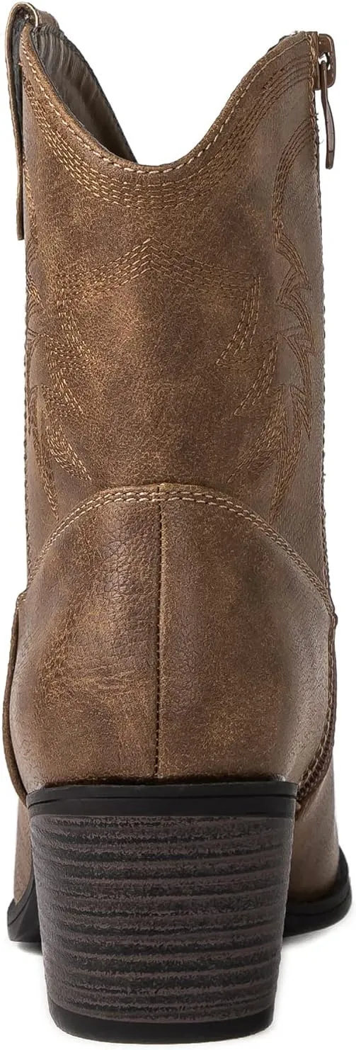 GLOBALWIN Women's Mid Calf The Western Cowboy Boots Fashion Cowgirl Boots For Women Low Heel
