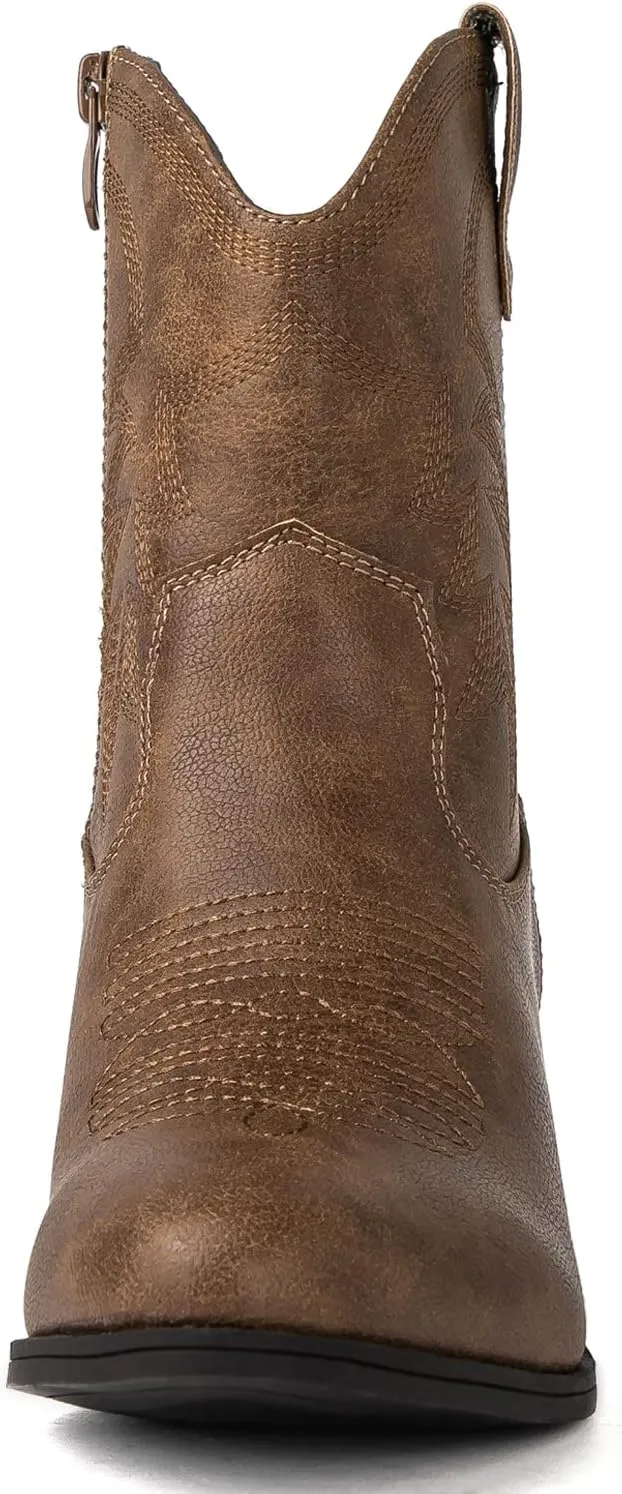 GLOBALWIN Women's Mid Calf The Western Cowboy Boots Fashion Cowgirl Boots For Women Low Heel