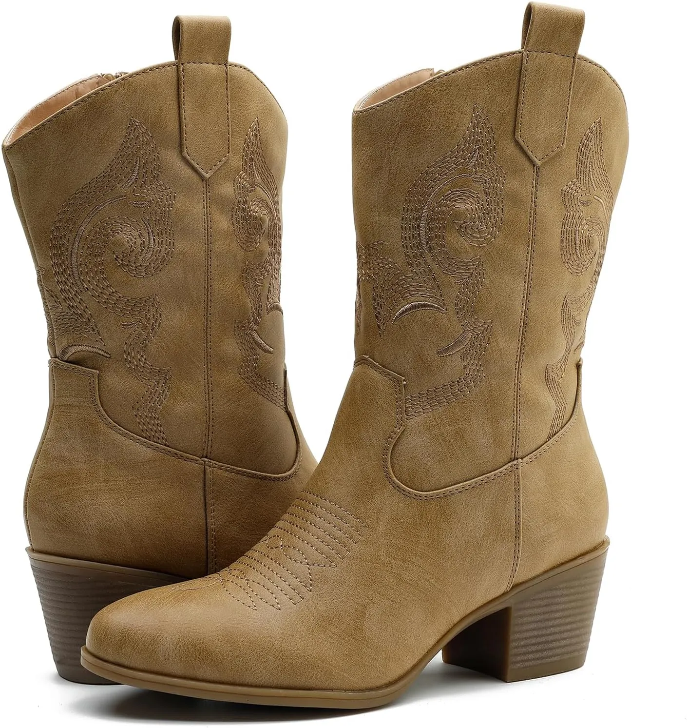 GLOBALWIN Women's Mid Calf The Western Cowgirl Boots Fashion Cowboy Boots For Women Chunky Low Heel