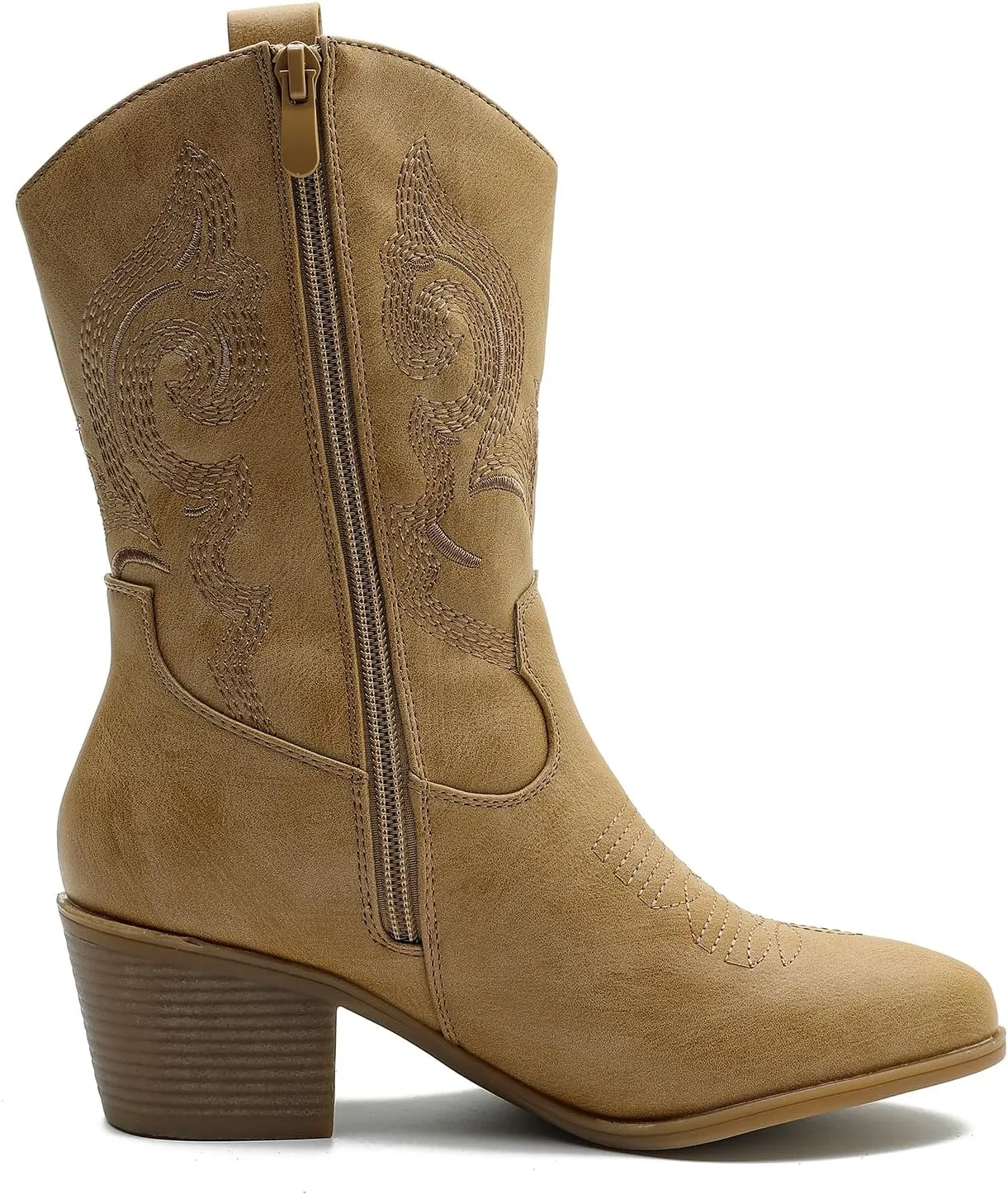GLOBALWIN Women's Mid Calf The Western Cowgirl Boots Fashion Cowboy Boots For Women Chunky Low Heel