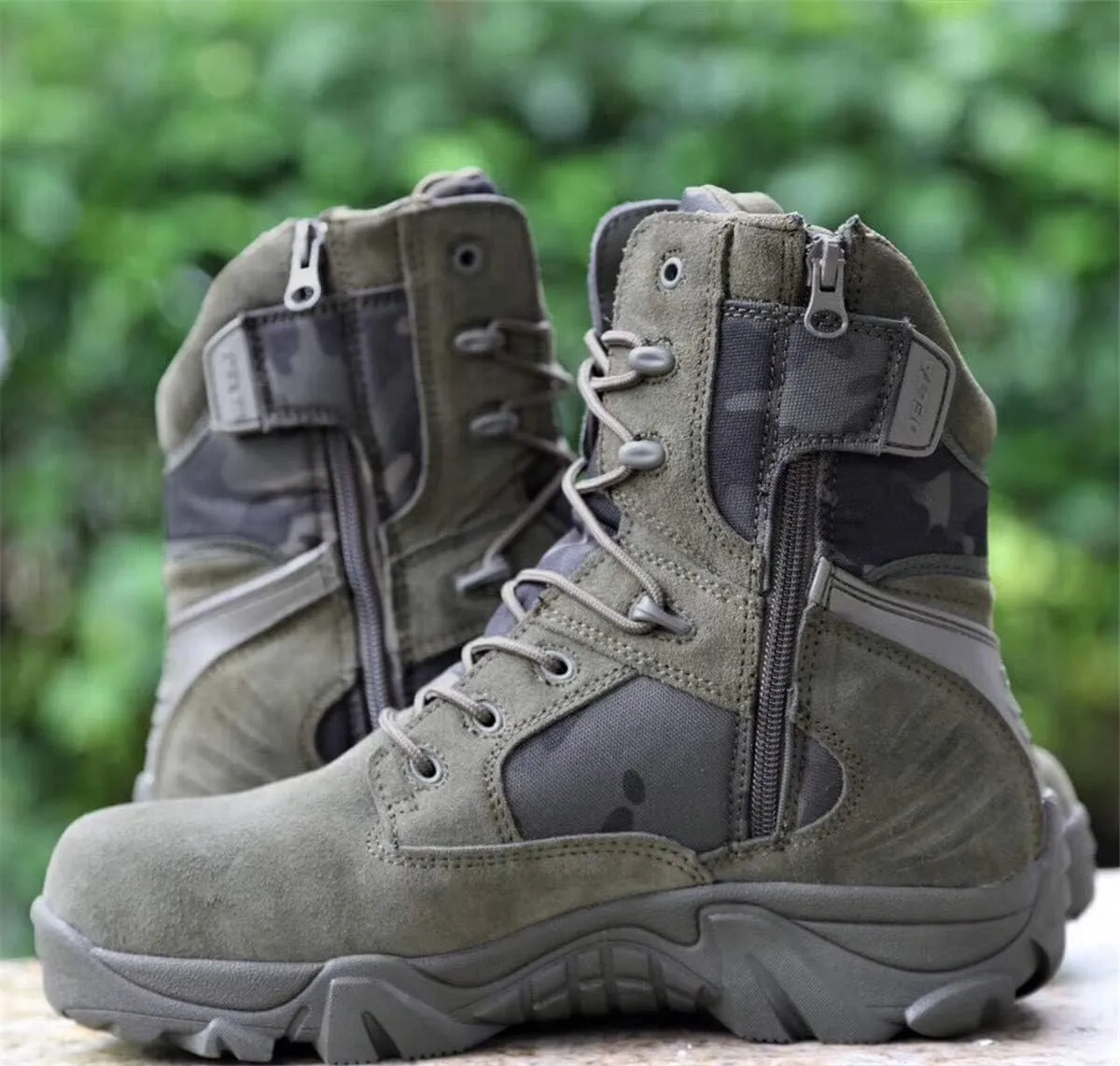 HARGLESMAN Men's Tactical Boots 8 Inches Combat Military Work Desert Leather Boots with Zipper