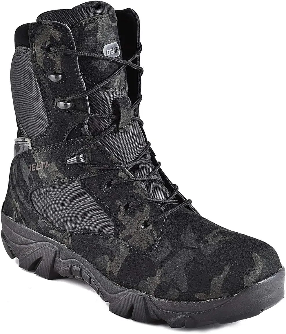 HARGLESMAN Men's Tactical Boots 8 Inches Combat Military Work Desert Leather Boots with Zipper