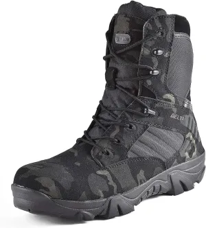 HARGLESMAN Men's Tactical Boots 8 Inches Combat Military Work Desert Leather Boots with Zipper