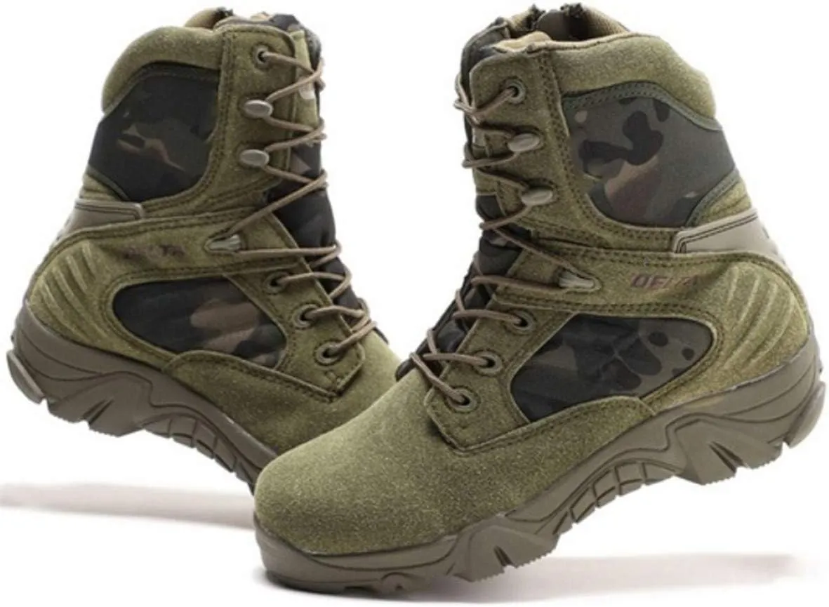 HARGLESMAN Men's Tactical Boots 8 Inches Combat Military Work Desert Leather Boots with Zipper