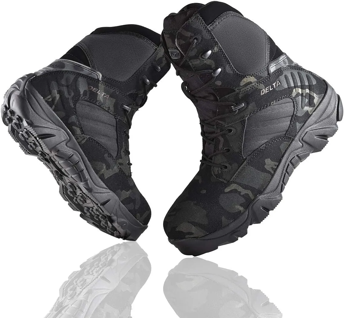 HARGLESMAN Men's Tactical Boots 8 Inches Combat Military Work Desert Leather Boots with Zipper