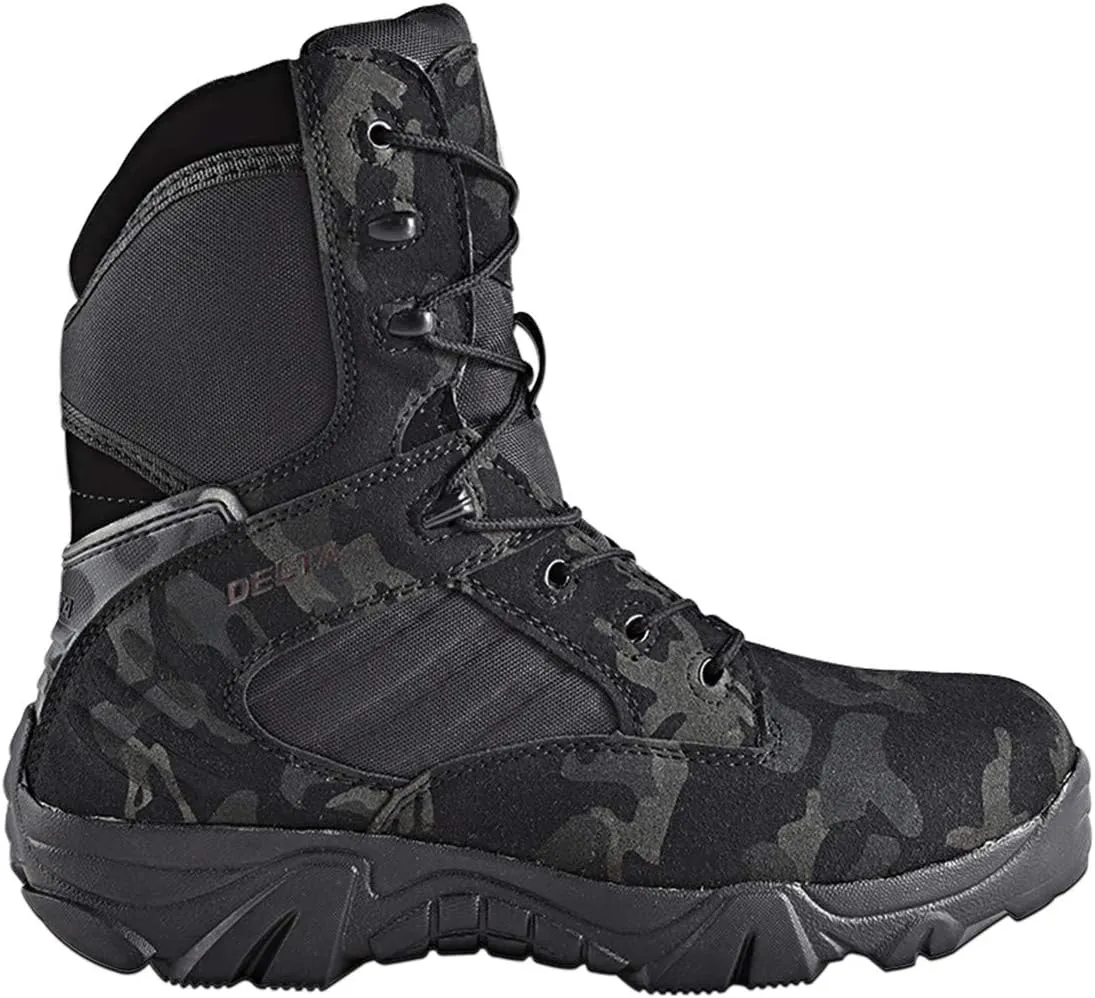 HARGLESMAN Men's Tactical Boots 8 Inches Combat Military Work Desert Leather Boots with Zipper