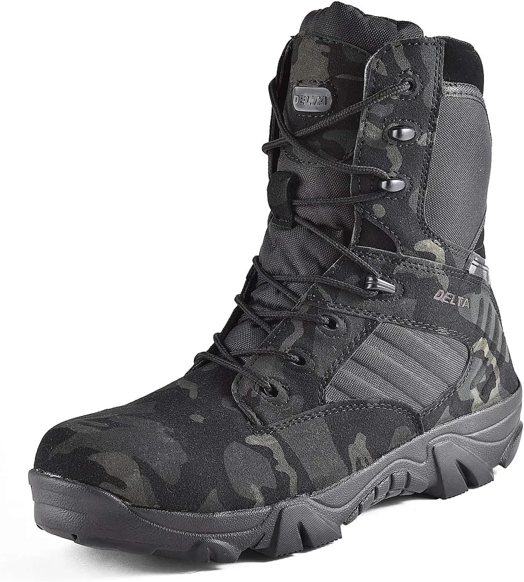 HARGLESMAN Men's Tactical Boots 8 Inches Combat Military Work Desert Leather Boots with Zipper