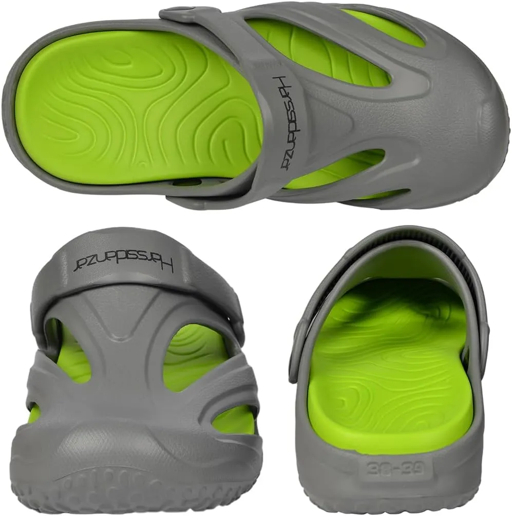 Harssidanzar Mens and Womens Clogs Garden Shoes,Non Slip Beach Sandals with Removable Insoles Outdoor Indoor HU201US