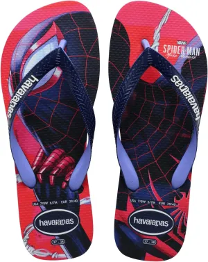 Havaianas Kids Top Marvel Flip Flops - Spiderman Sandals - Navy Blue/Provence Blue, 3Y/4W big kid