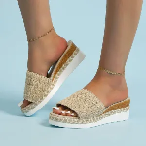 Hbeylia Orthopedic Wedge Slides for Women Platform Open Toe Slip On Jute Wrapped Flip Flops Womens Wedge Sandals Concise Casual Summer Comfortable Beach Slipper Walking Shoes
