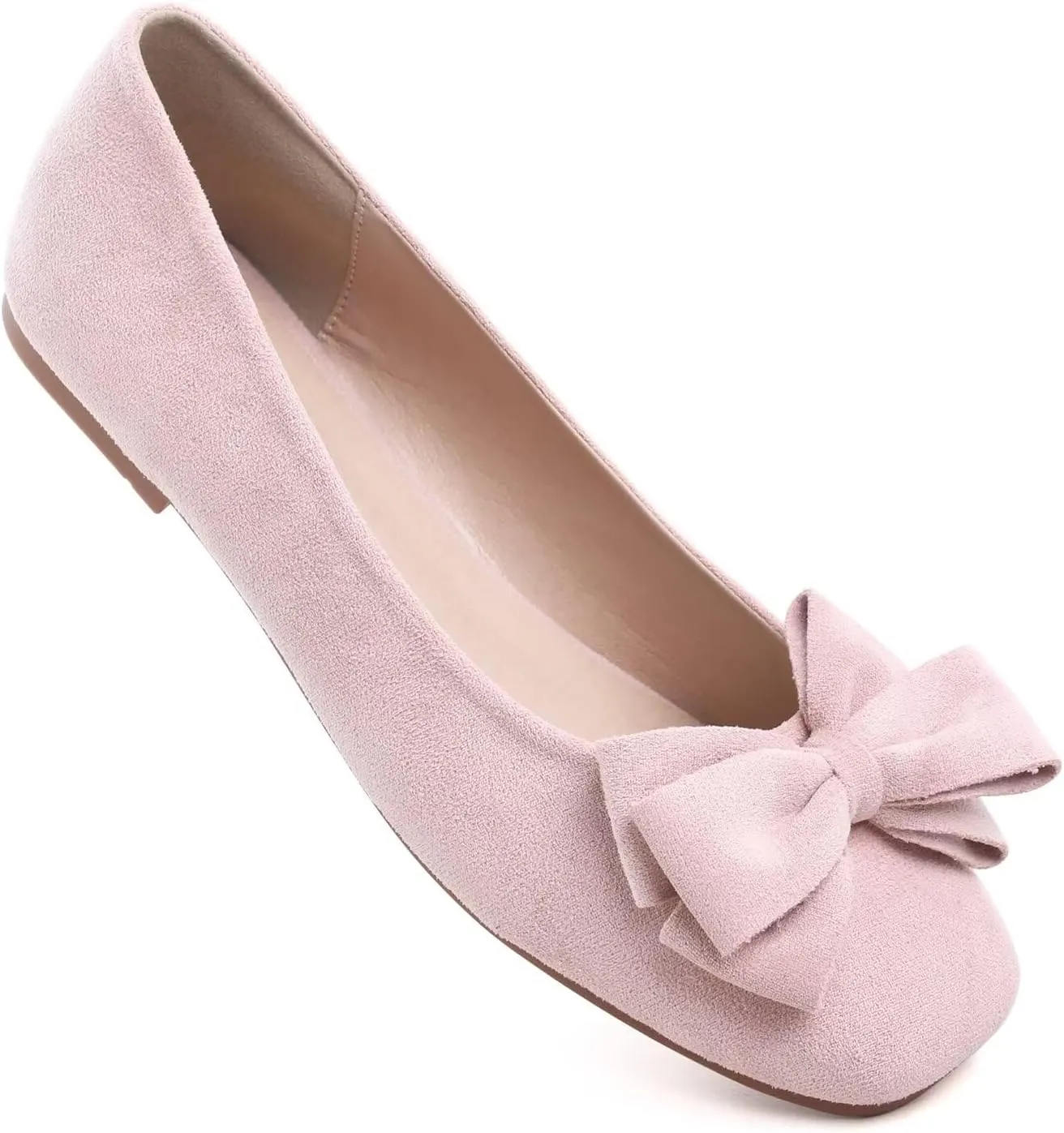 Hee grand Bow-Knot Ballet Flats Womens Square Toe Flat Shoes Suede Dress Shoes Casual Light Weight Slip-On Loafers