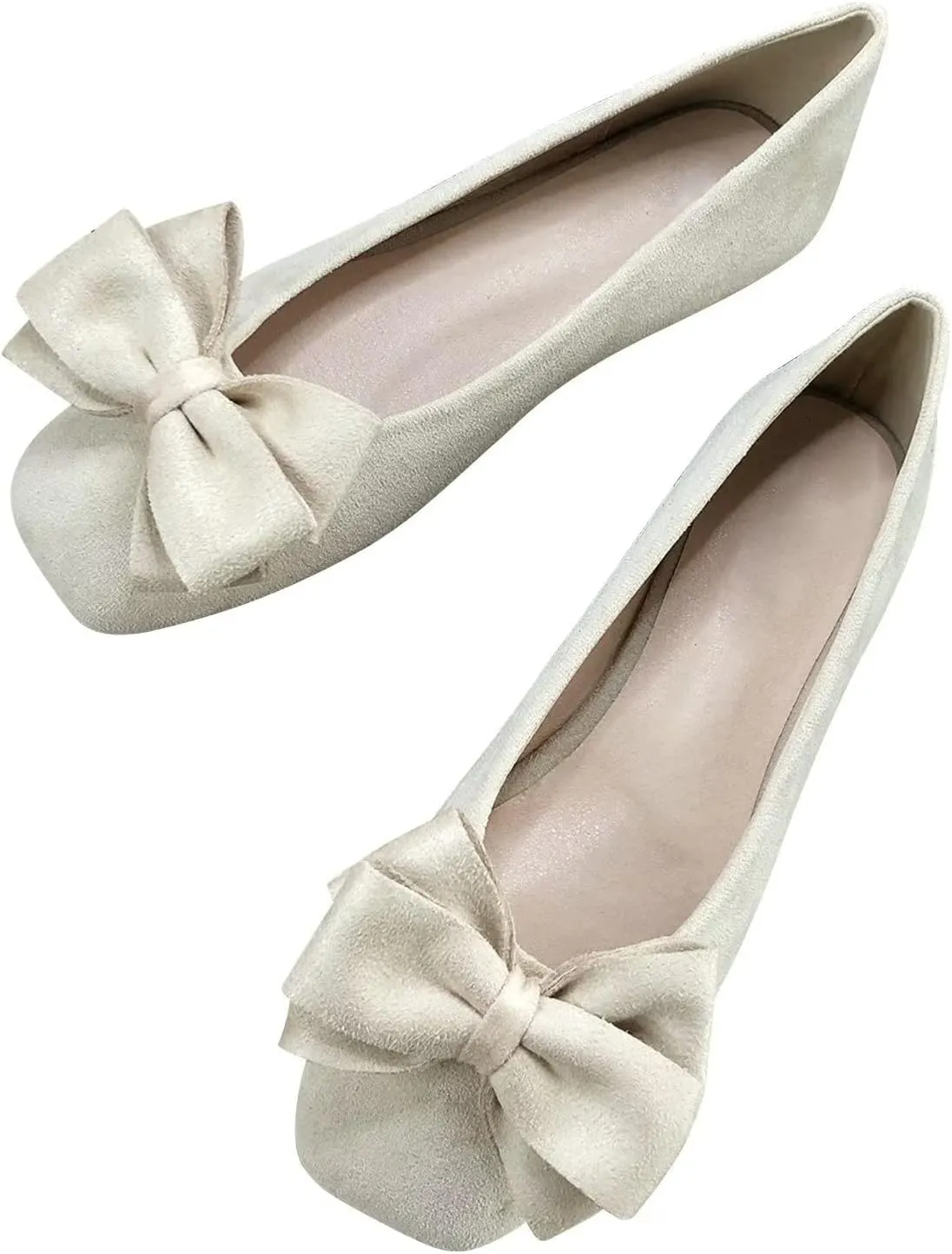 Hee grand Bow-Knot Ballet Flats Womens Square Toe Flat Shoes Suede Dress Shoes Casual Light Weight Slip-On Loafers