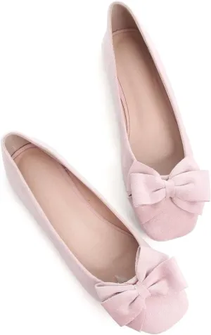 Hee grand Bow-Knot Ballet Flats Womens Square Toe Flat Shoes Suede Dress Shoes Casual Light Weight Slip-On Loafers