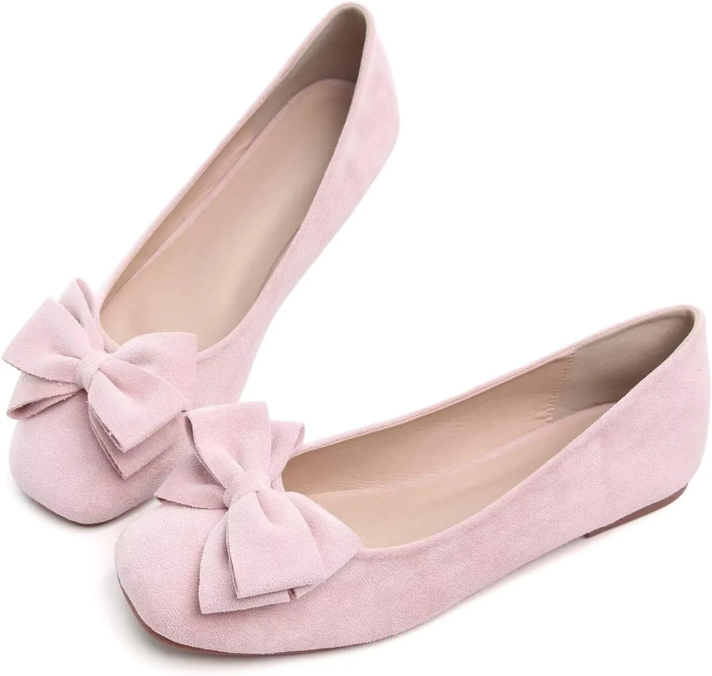 Hee grand Bow-Knot Ballet Flats Womens Square Toe Flat Shoes Suede Dress Shoes Casual Light Weight Slip-On Loafers