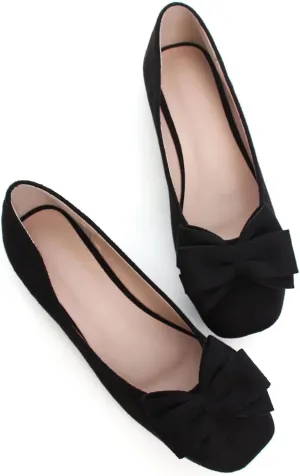 Hee grand Bow-Knot Ballet Flats Womens Square Toe Flat Shoes Suede Dress Shoes Casual Light Weight Slip-On Loafers