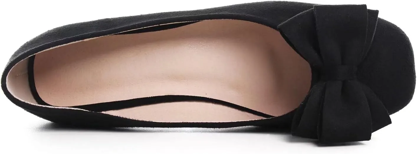 Hee grand Bow-Knot Ballet Flats Womens Square Toe Flat Shoes Suede Dress Shoes Casual Light Weight Slip-On Loafers