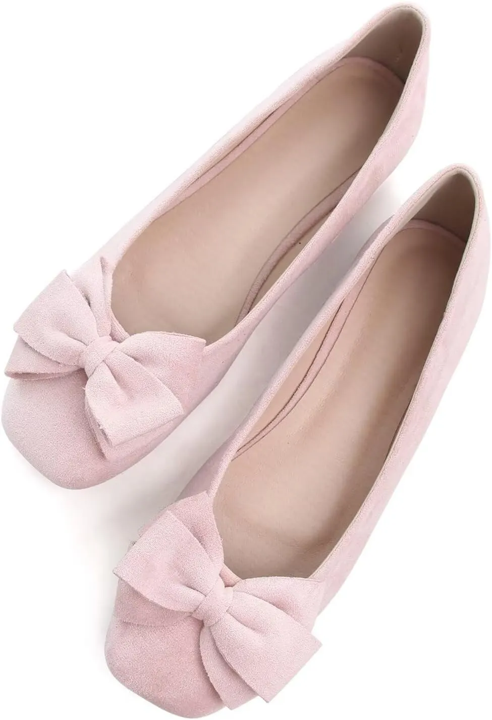 Hee grand Bow-Knot Ballet Flats Womens Square Toe Flat Shoes Suede Dress Shoes Casual Light Weight Slip-On Loafers