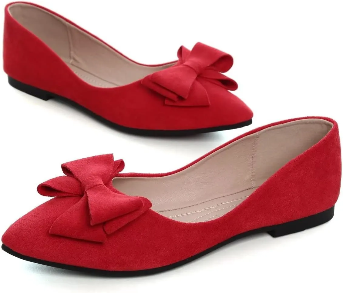 Hee grand Bowknot Flats for Women Pointed Toe Ballet Shoes Soft Slip on Loafers Suede Dress Shoes