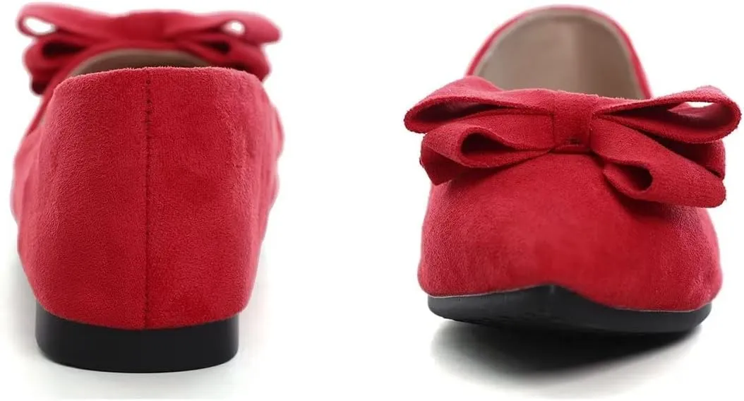 Hee grand Bowknot Flats for Women Pointed Toe Ballet Shoes Soft Slip on Loafers Suede Dress Shoes