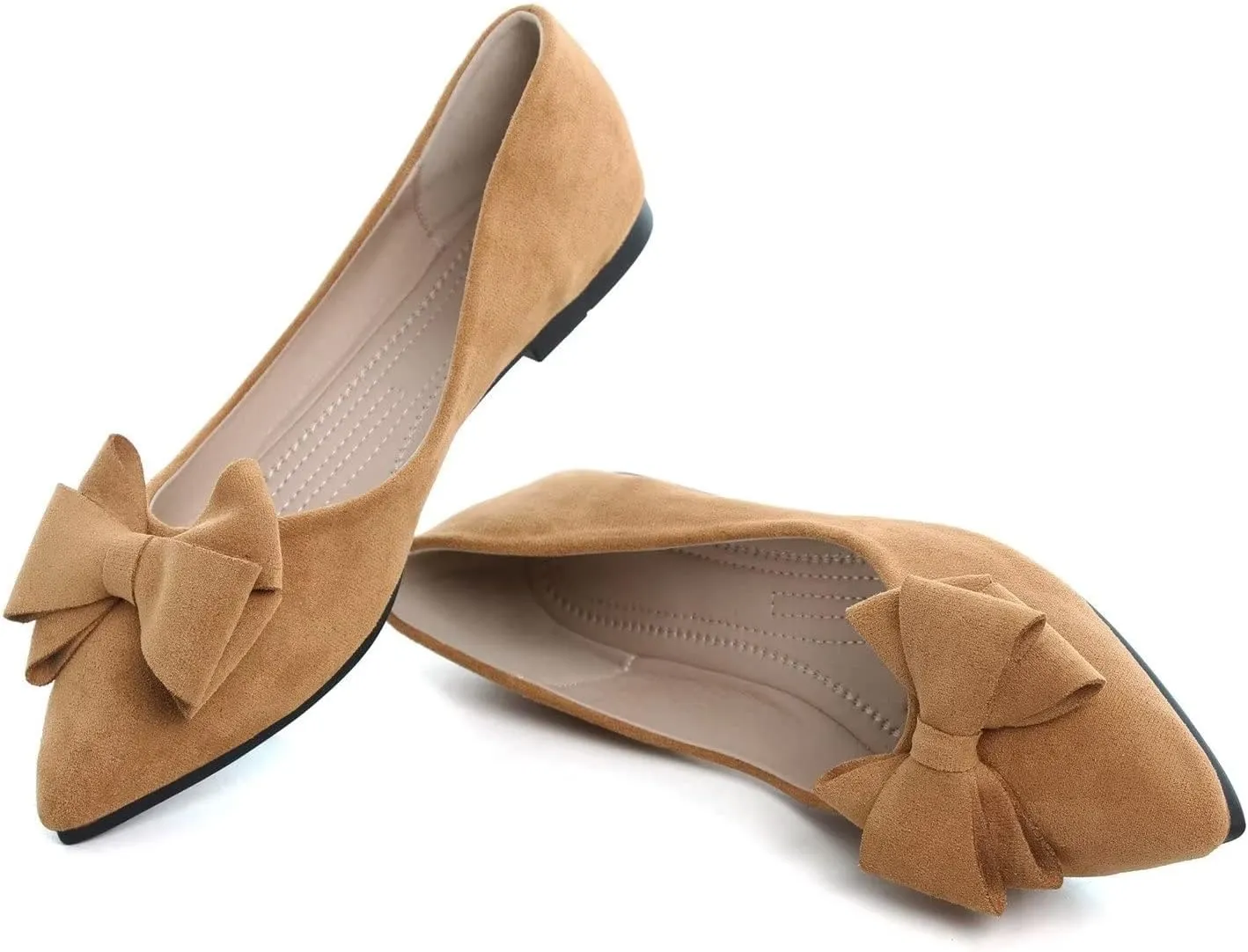 Hee grand Bowknot Flats for Women Pointed Toe Ballet Shoes Soft Slip on Loafers Suede Dress Shoes